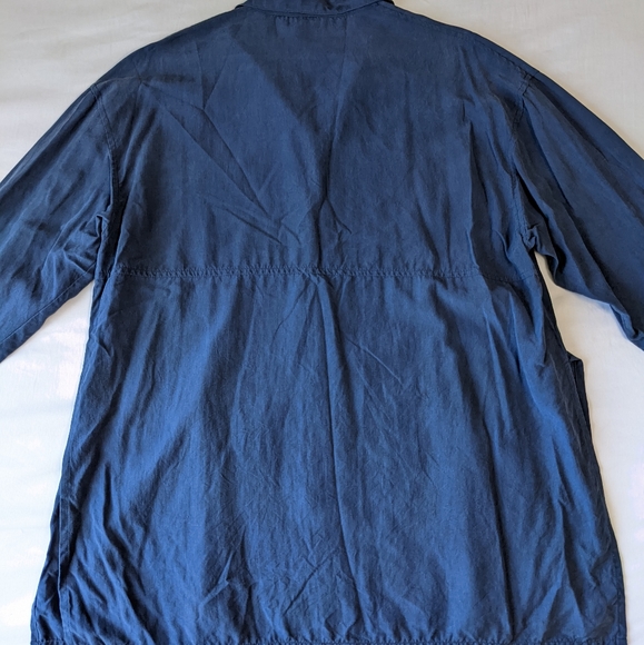 100% silk Long Sleeve Button Down Shirt Navy Blue Medium Clio - Picture 6 of 10